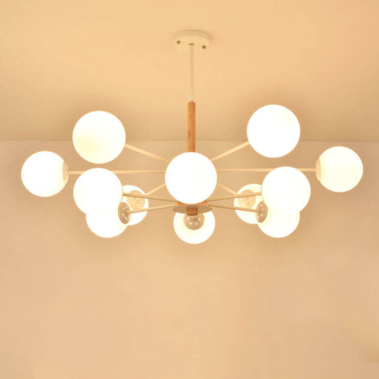 Contemporary Nordic Log Magic Bean Rubberwood Iron Glass 6/8/12/16-Light Chandelier For Living Room & Bedroom