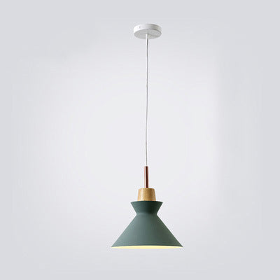 Scandinavian Oak Wood and Iron Cone Dome Pendant Light for Living Room