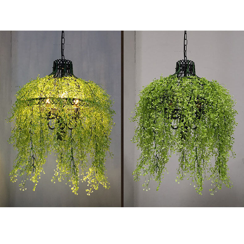 Vintage Green Plant Vine 3-Light Metal Chandelier for Living Room Decor