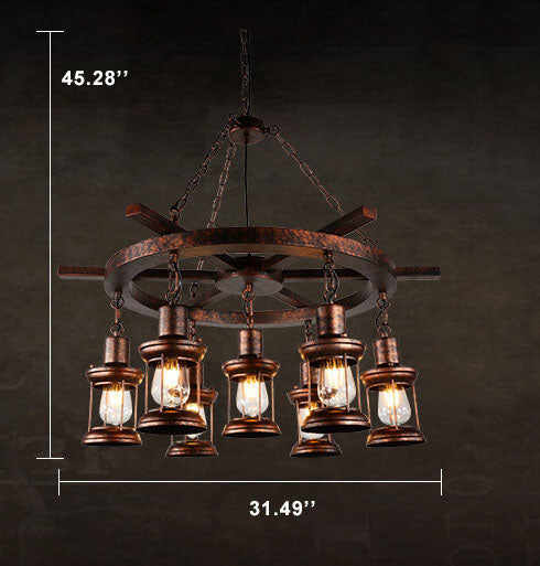 Rustic Vintage Nautical Metal Lantern Chandelier for Dining Room Decor