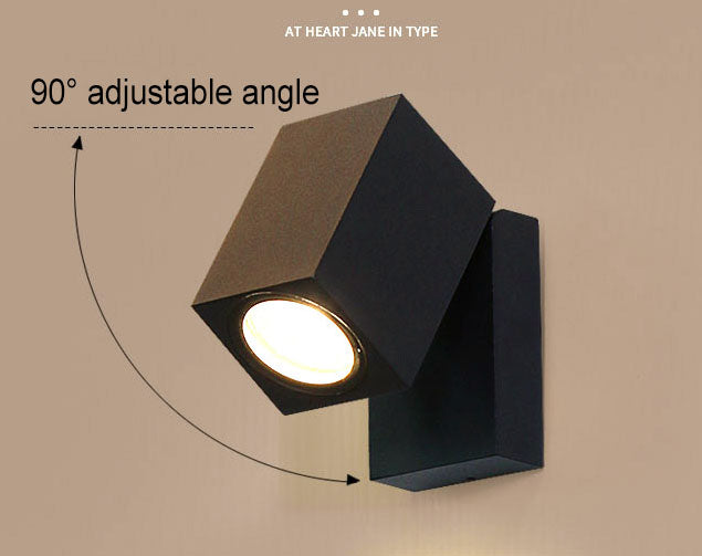 Adjustable Modern Black Square LED Outdoor Spotlight Wall Lamp for Garden