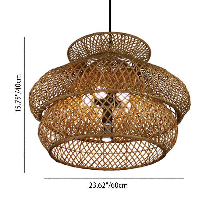 Vintage Rattan 3-Tier Chandelier Light Fixture for Bohemian Living Room