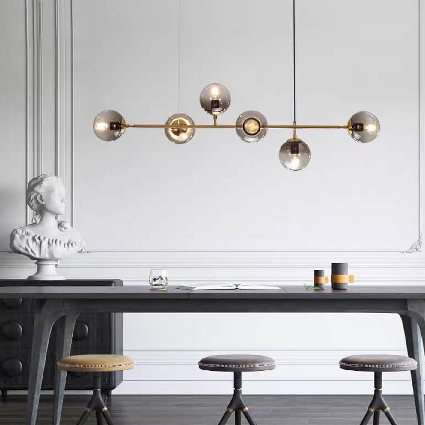 Elegant Modern Minimalist 6-Light Glass Globe Chandelier for Dining Room