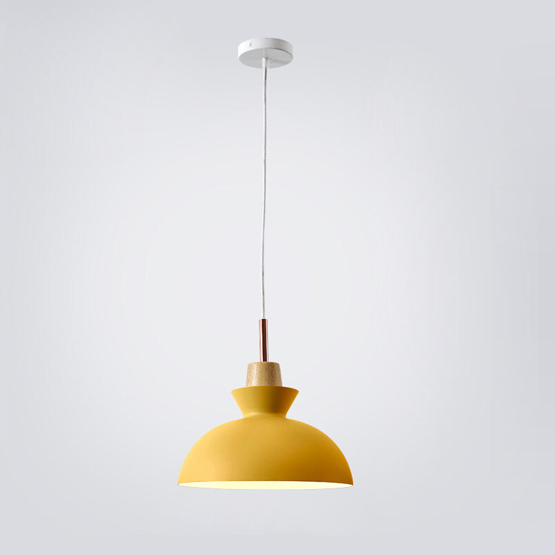 Scandinavian Oak Wood and Iron Cone Dome Pendant Light for Living Room