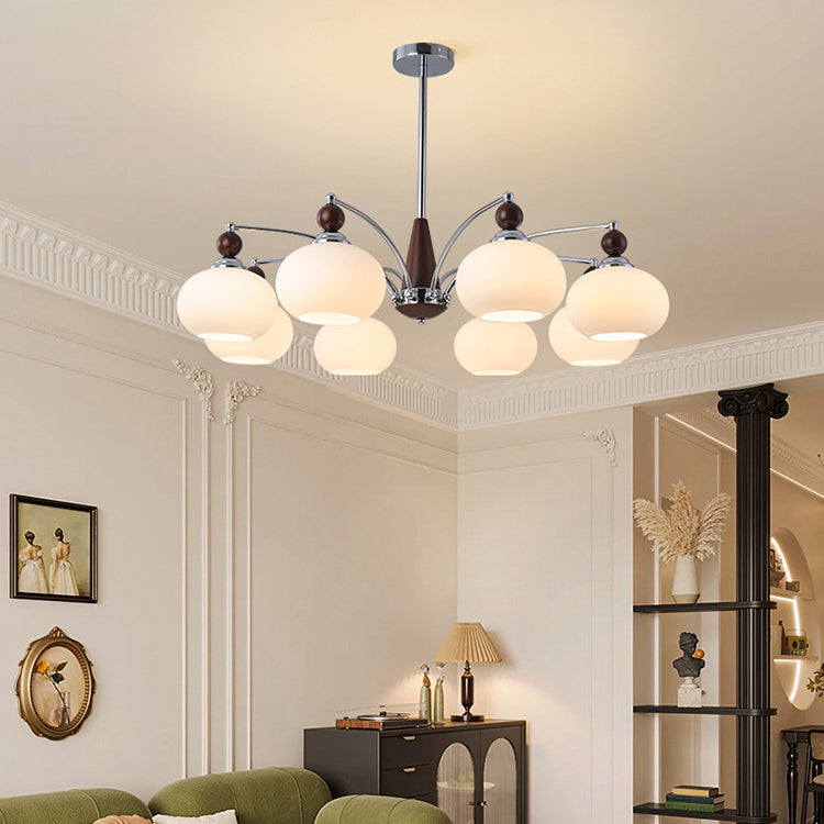 Modern Wood and Glass Round Chandelier for Living Room, 3/5/6/8 Lights
