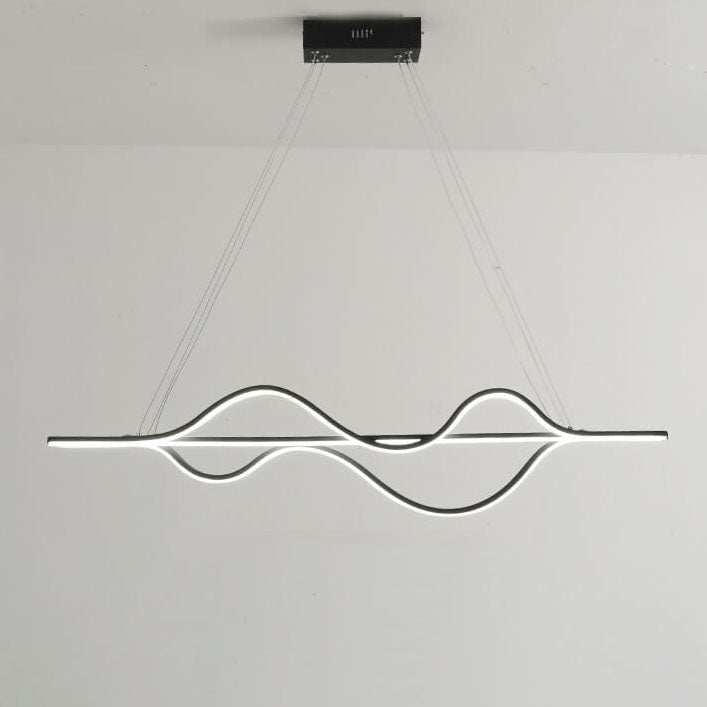 Sleek Black Metal LED Island Chandelier for Modern Kitchen Lighting