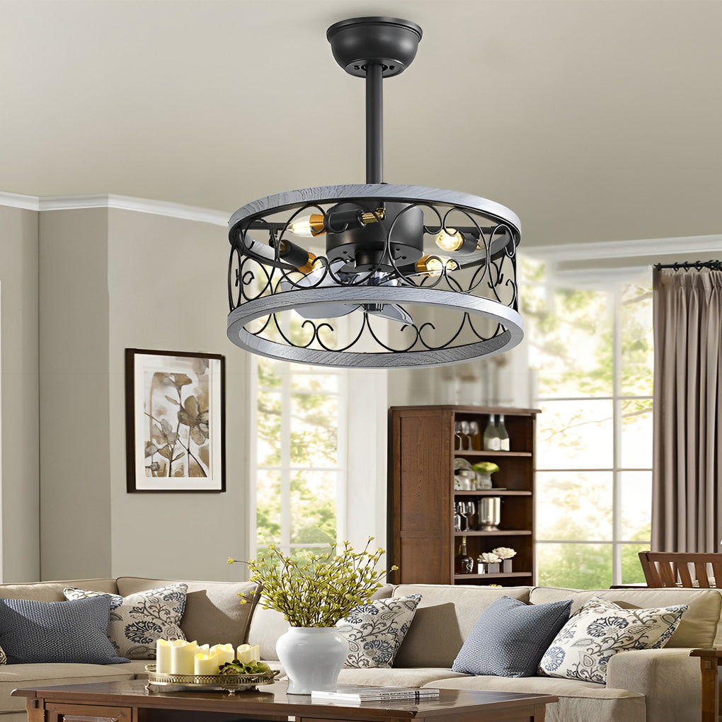Vintage White Bladeless LED Ceiling Fan with Remote for Bedroom Comfort