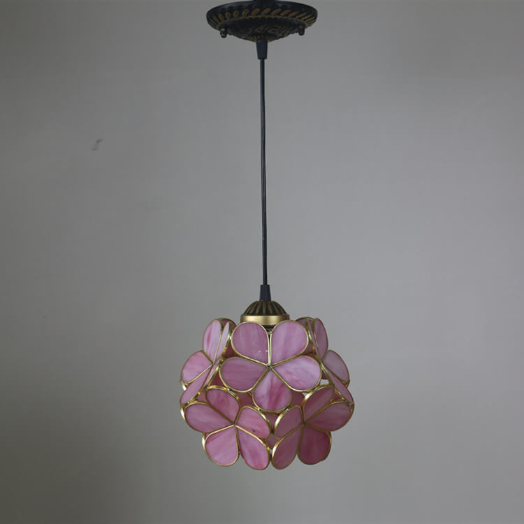 Antique Rose Stained Glass 1-Light Pendant Fixture for Dining Room