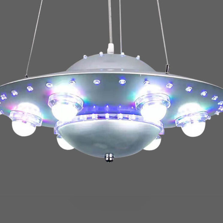 Kids' Modern Spaceship LED Chandelier in Iron & Glass for Bedroom Decor