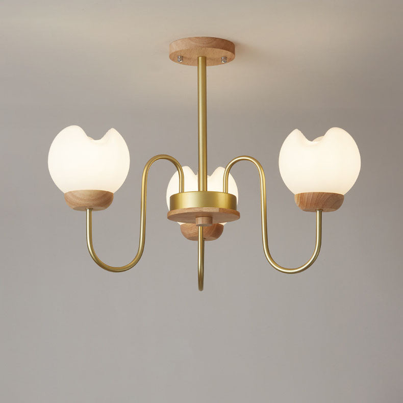 Modern Floral Metal and Rubberwood Chandelier Light for Living Room