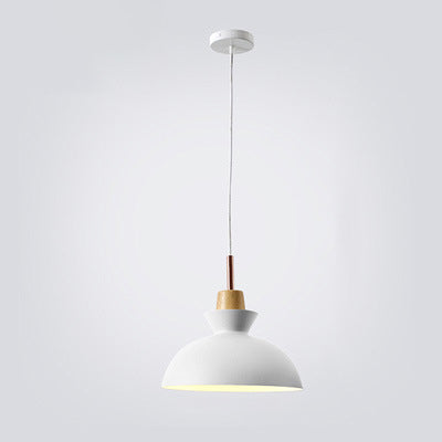 Scandinavian Oak Wood and Iron Cone Dome Pendant Light for Living Room