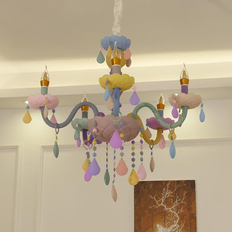 Modern Pink Princess Macaron Glass Chandelier for Kids' Bedroom