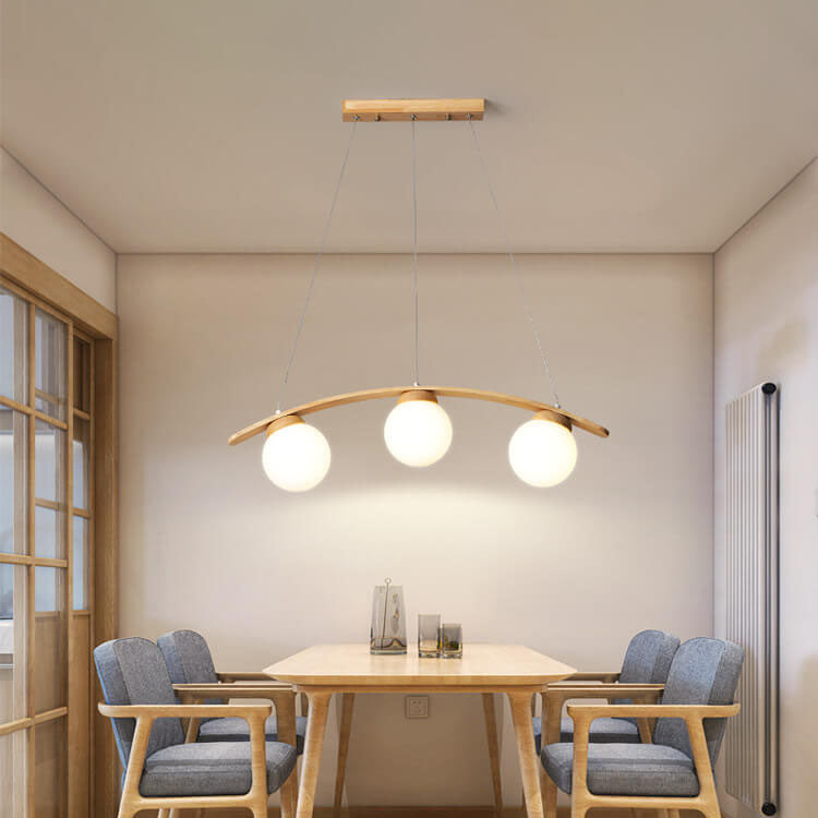 Harajuku Style Arc Wood Frame Glass Ball Chandelier for Kitchen Island