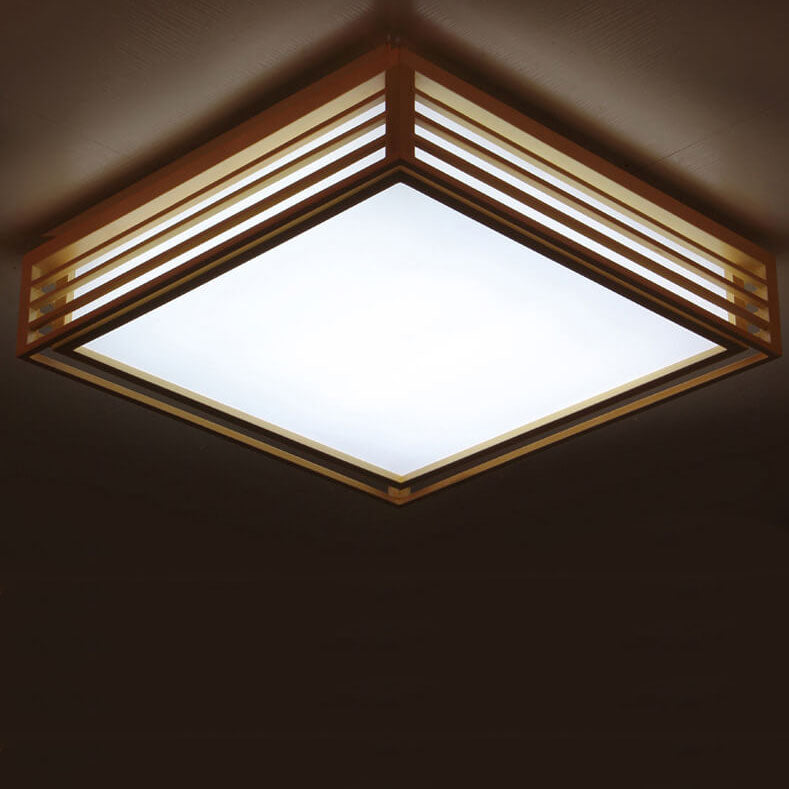 Natural Wood Square LED Flush Mount Ceiling Light for Japanese Tatami Room