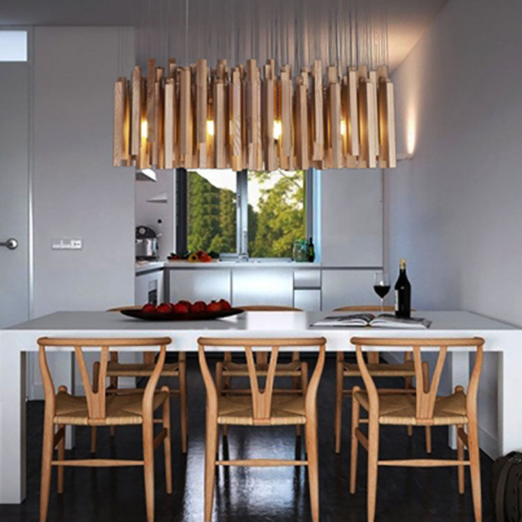Rustic Wooden 8-Light Rectangular Island Chandelier for Dining Room
