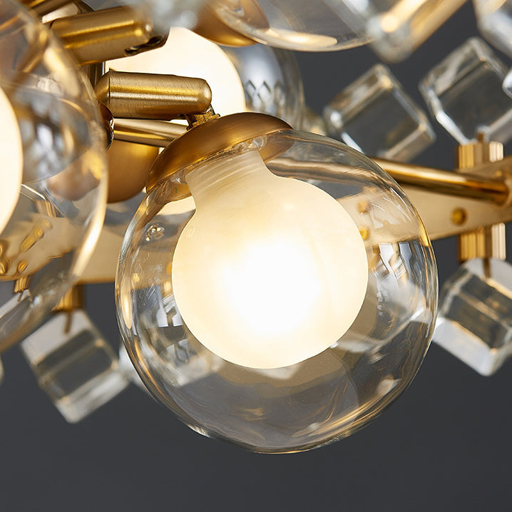 Modern Gold Finish Chandelier with Colorful Glass Shades for Living Room