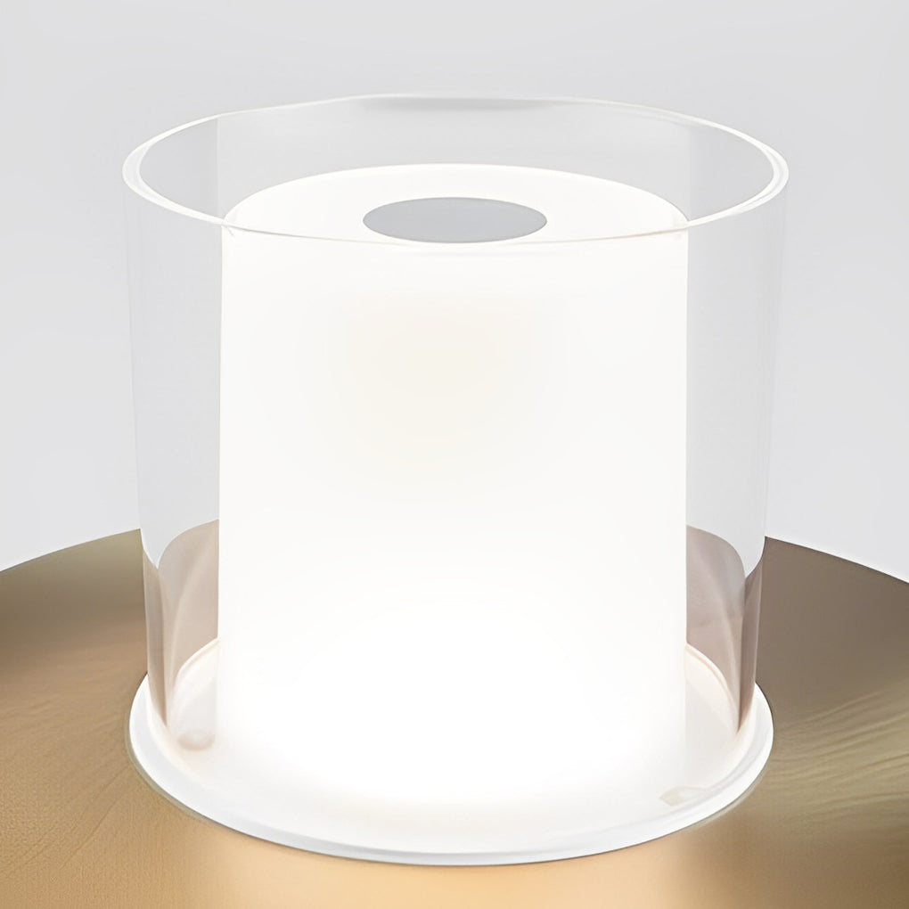 Elegant White Cordless Cylinder Table Lamp with Dish Base for Home Decor
