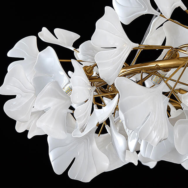 Modern Black Iron Ginkgo 10-Light Acrylic Chandelier for Living Room