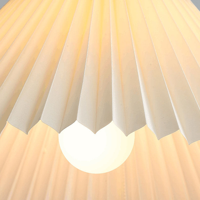 Traditional Japanese Pleated Cone Rubberwood Chandelier for Living Room