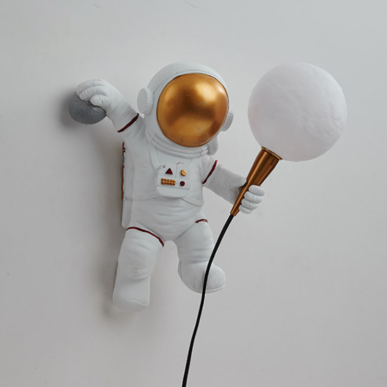 Modern Cartoon Astronaut Resin Wall Sconce Lamp for Kids' Bedroom