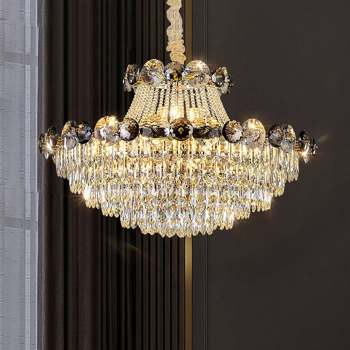 Modern Crystal Half Round Ball Iron Chandelier for Living Room, 8-24 Lights