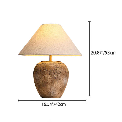 Rustic Shabby Chic Cone Fabric & Ceramic Table Lamp for Bedroom Decor