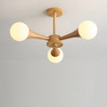Rustic Japanese Wood Frame Glass Chandelier Light Fixture for Living Room