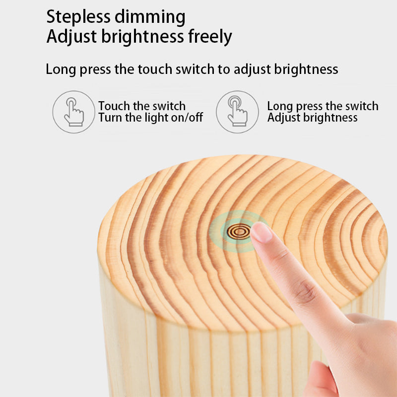 Natural Wood LED Touch Control Night Light Table Lamp for Bedroom Decor