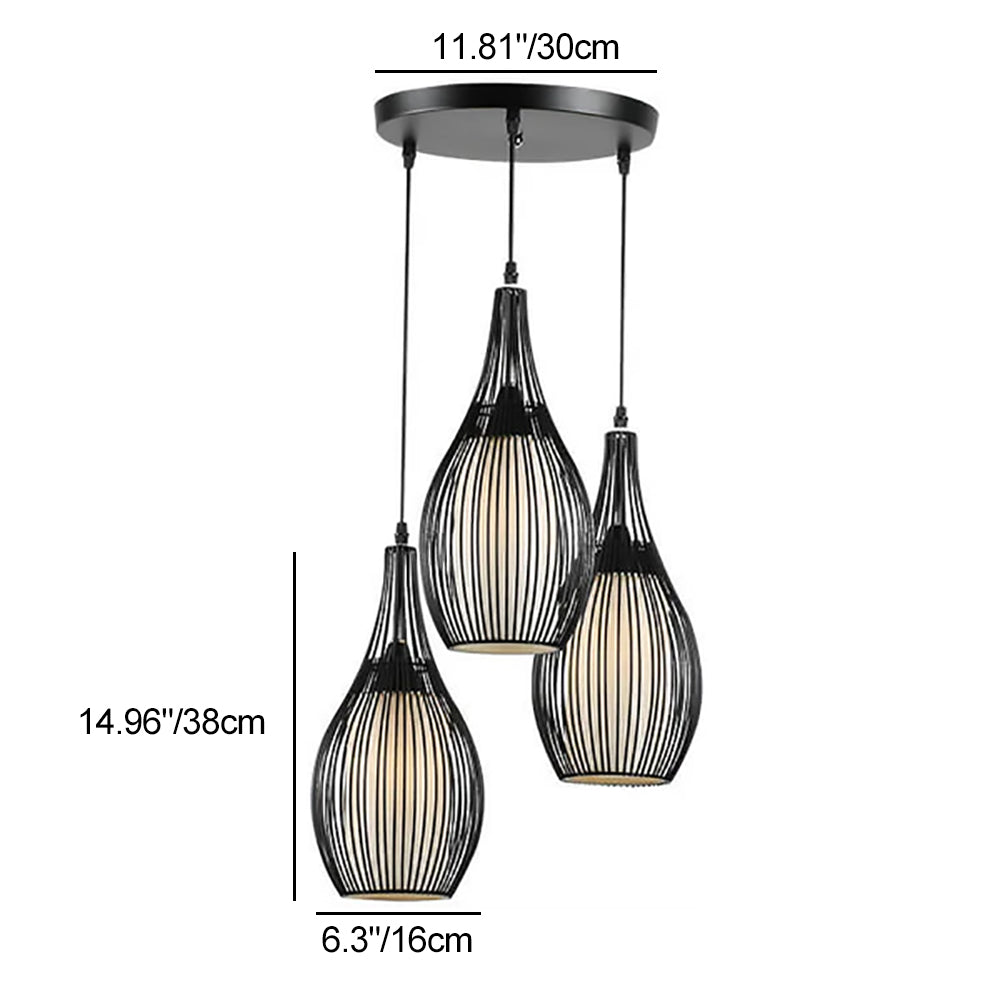 Rustic Black Iron Teardrop 3-Light Hanging Chandelier for Dining Room