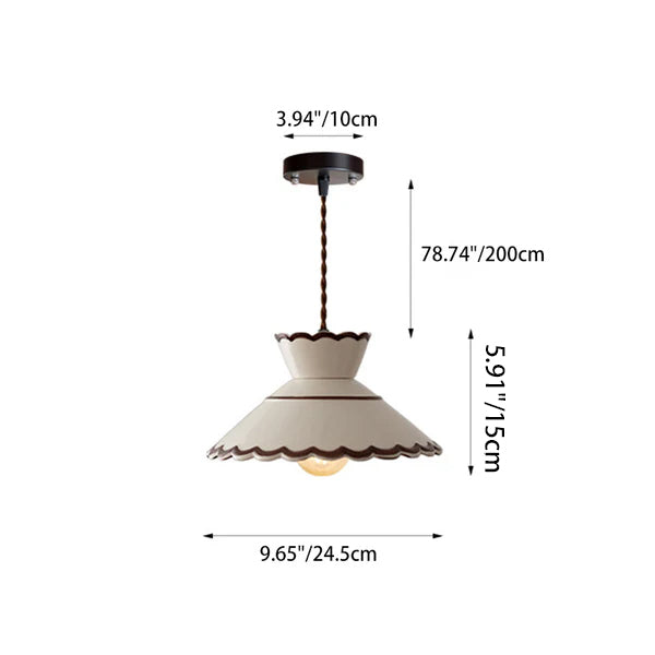 Rustic White Ceramic & Iron Cone Pendant Light for Bedroom Living Room
