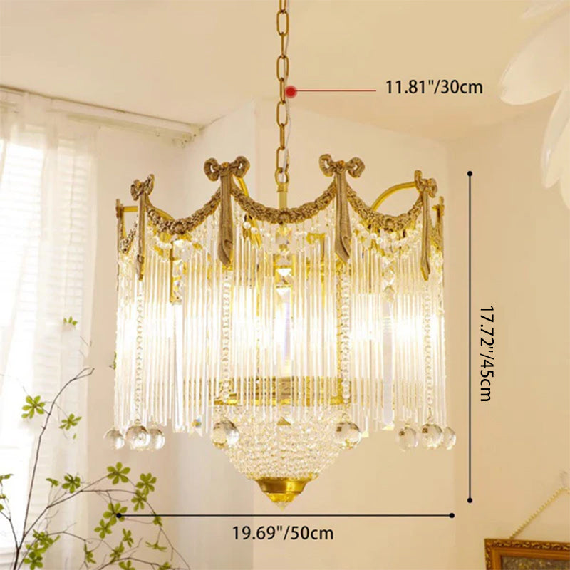 Elegant Brass & Crystal Bow Tie Tassel Chandeliers for Living Room