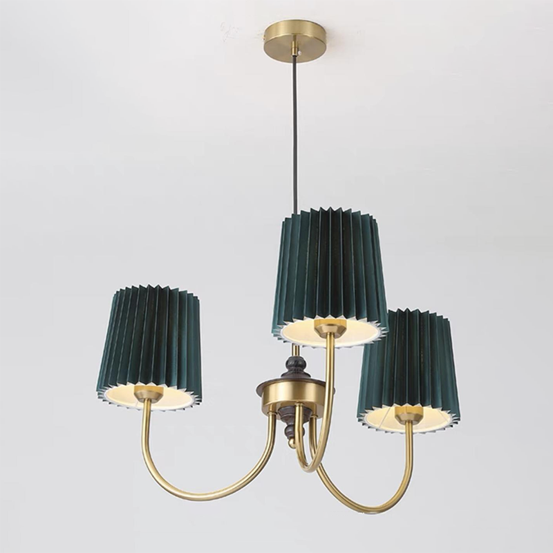 Vintage-Style Pleated Cylinder Iron and Wood 3/5 Light Chandelier for Living Room