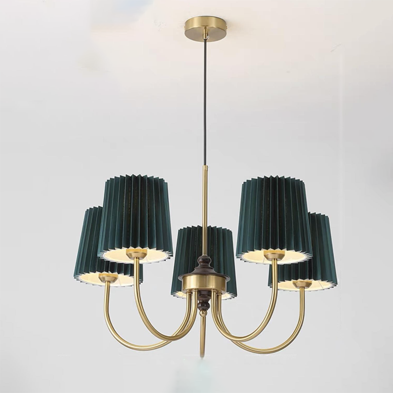 Vintage-Style Pleated Cylinder Iron and Wood 3/5 Light Chandelier for Living Room