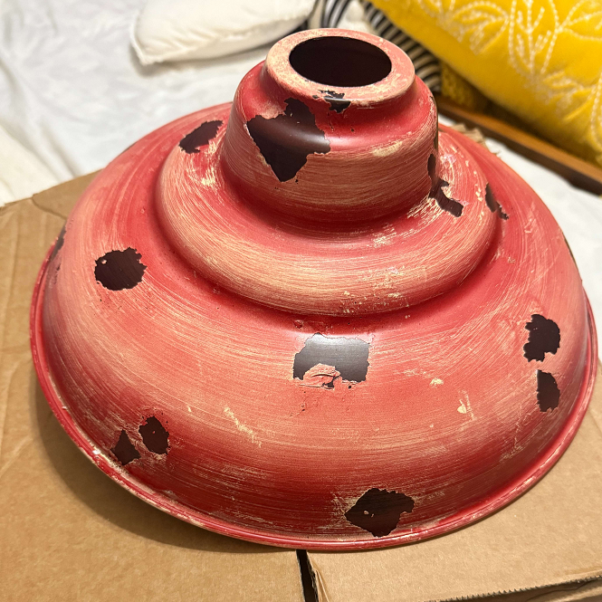 Vintage Red Rust Metal Dome Pendant Light for Kitchen or Dining Room