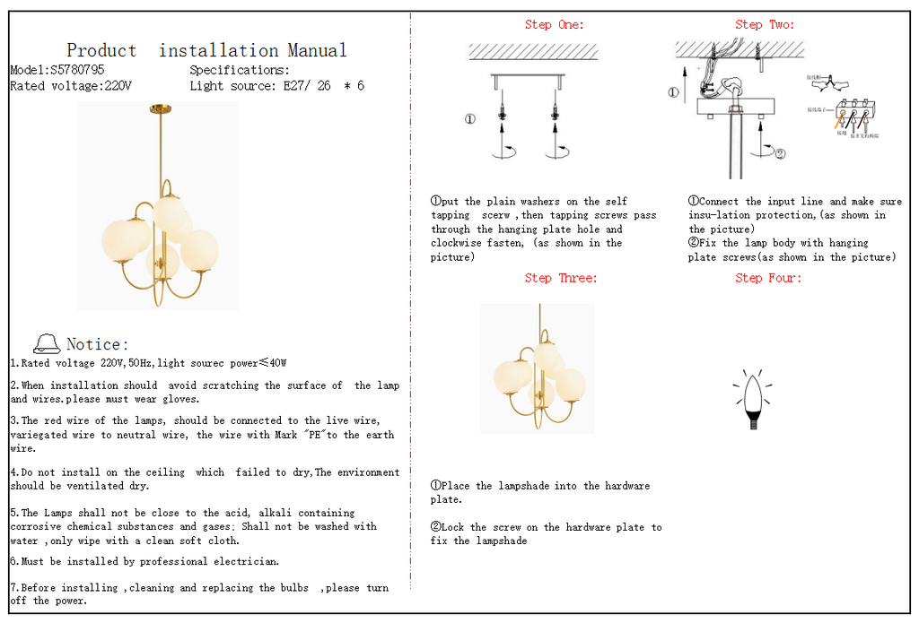 Nordic Light Luxury Minimal 6-Light Iron Glass Chandelier