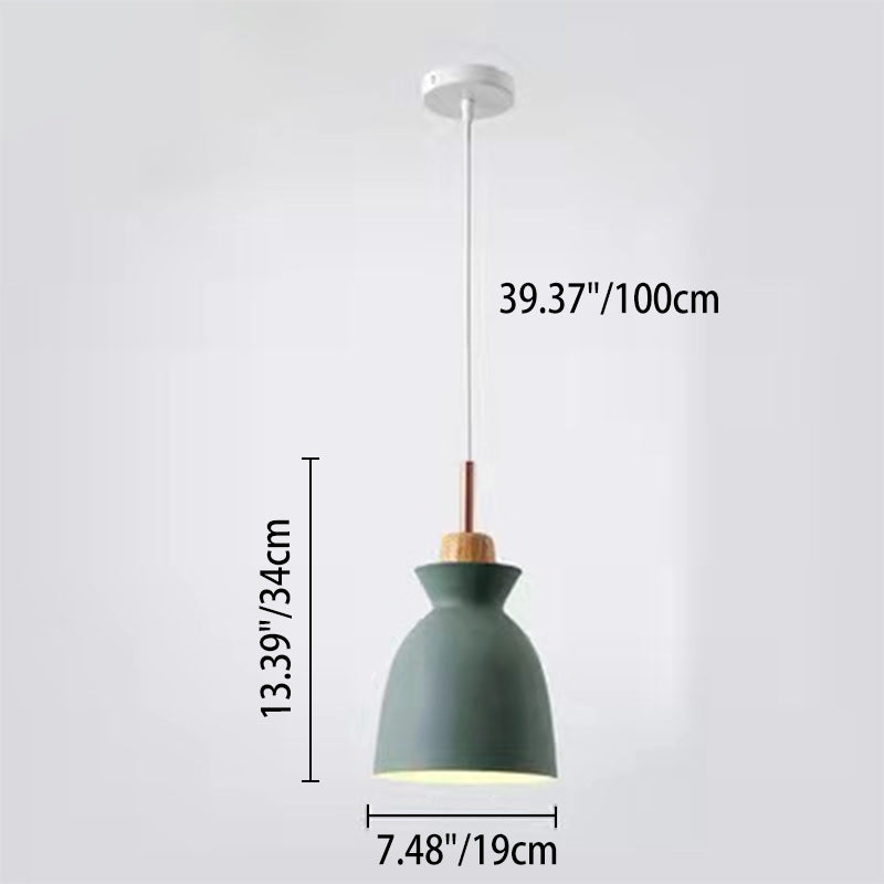 Scandinavian Oak Wood and Iron Cone Dome Pendant Light for Living Room