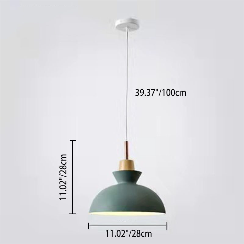 Scandinavian Oak Wood and Iron Cone Dome Pendant Light for Living Room