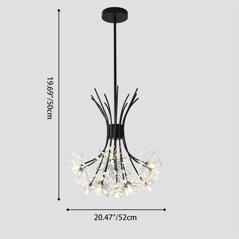 Modern Dandelion Crystal Firework Chandelier in Iron Frame for Living Room