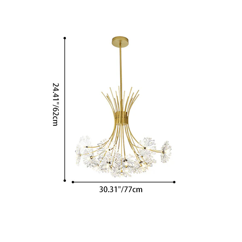 Modern Dandelion Crystal Firework Chandelier in Iron Frame for Living Room