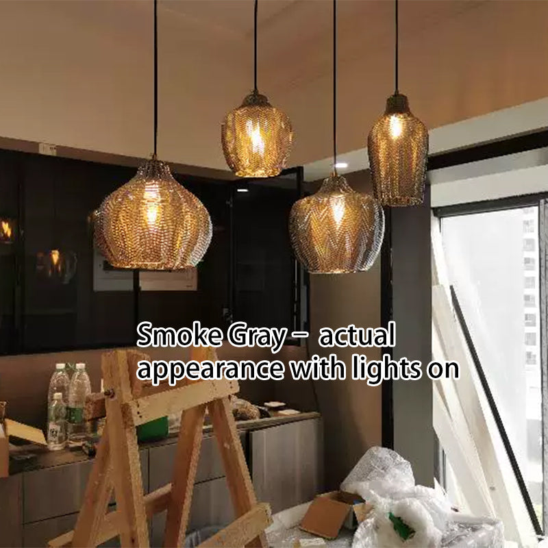 Nordic Textured Wavy Clear Glass Barrel Pendant Light for Bedroom Dining