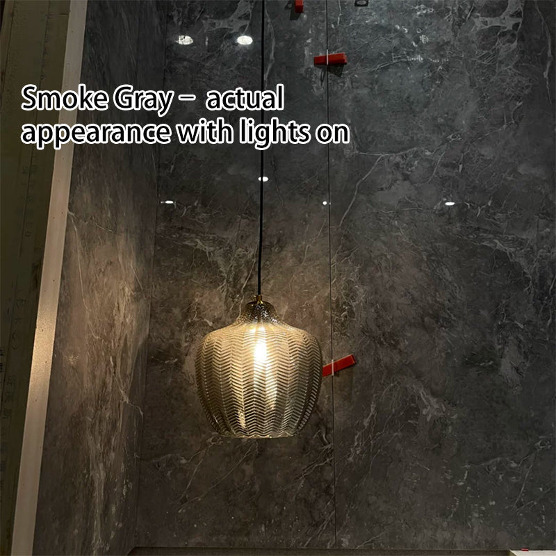 Nordic Textured Wavy Clear Glass Barrel Pendant Light for Bedroom Dining