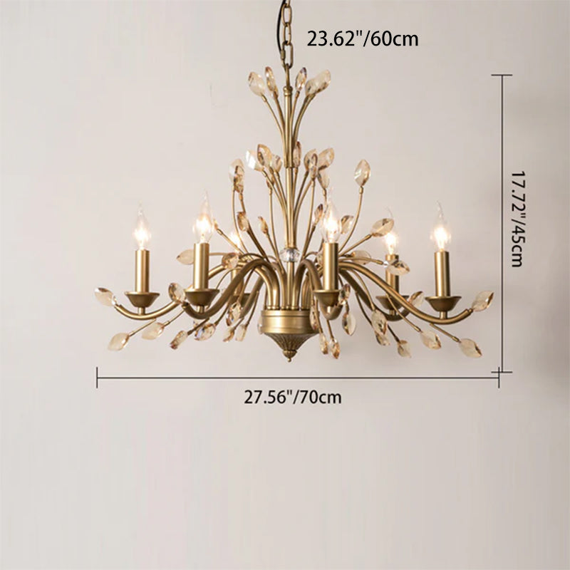 Elegant French Iron & Crystal Branch-Shape Chandelier for Living Room