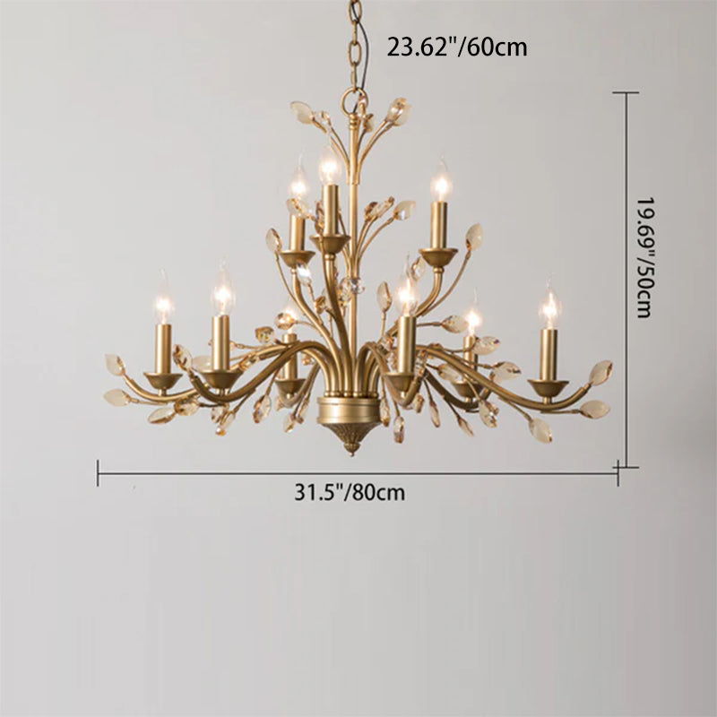 Elegant French Iron & Crystal Branch-Shape Chandelier for Living Room