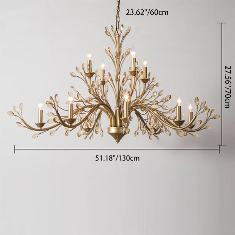 Elegant French Iron & Crystal Branch-Shape Chandelier for Living Room