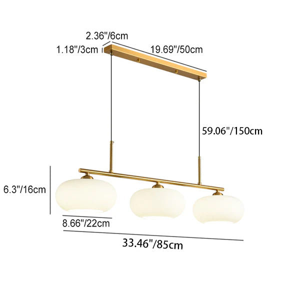 Modern Minimalist Persimmon Glass 3-Light Iron Chandelier for Dining Room