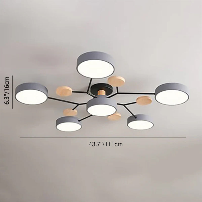 Scandinavian Round LED Semi-Flush Mount Light for Modern Living Room
