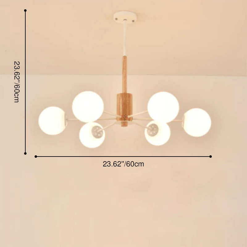 Contemporary Nordic Log Magic Bean Rubberwood Iron Glass 6/8/12/16-Light Chandelier For Living Room & Bedroom
