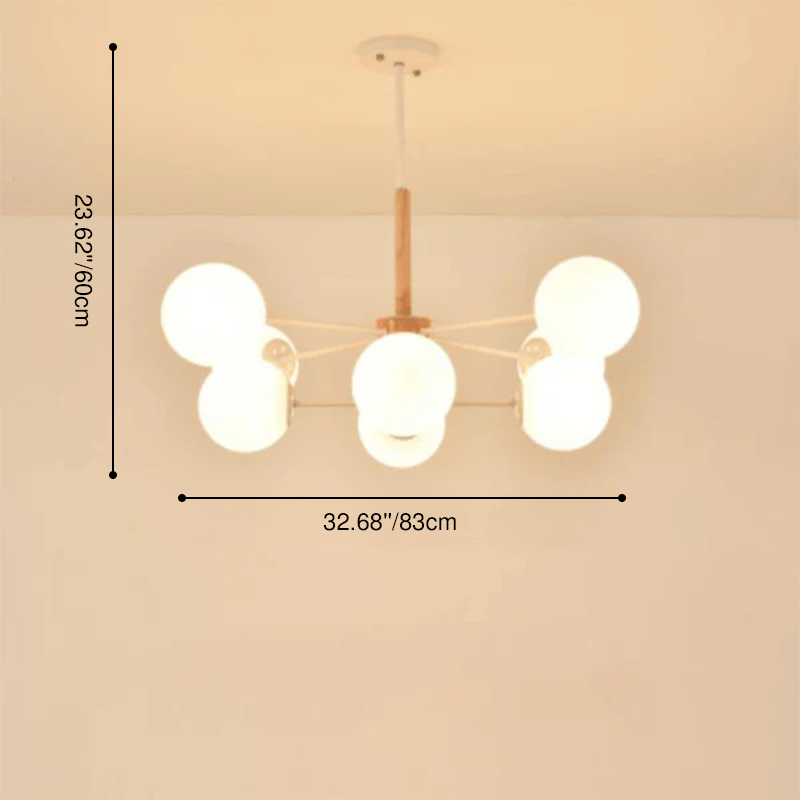 Contemporary Nordic Log Magic Bean Rubberwood Iron Glass 6/8/12/16-Light Chandelier For Living Room & Bedroom