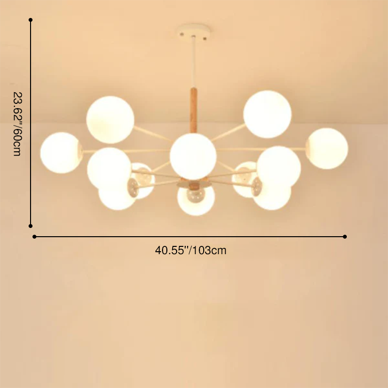 Contemporary Nordic Log Magic Bean Rubberwood Iron Glass 6/8/12/16-Light Chandelier For Living Room & Bedroom