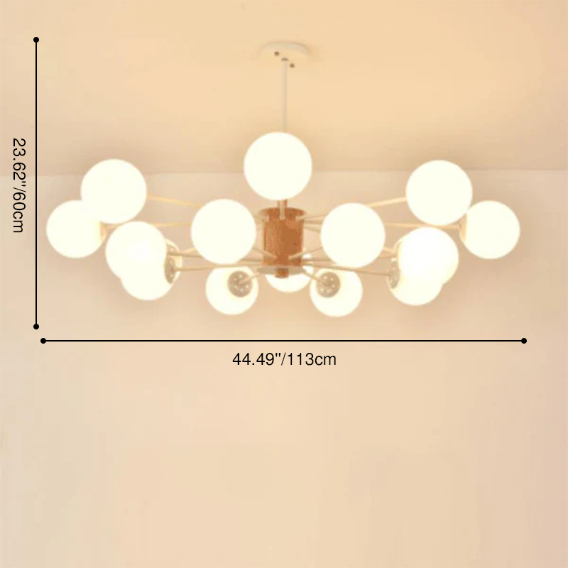 Contemporary Nordic Log Magic Bean Rubberwood Iron Glass 6/8/12/16-Light Chandelier For Living Room & Bedroom